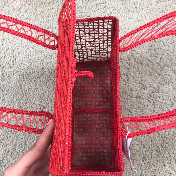 NEW RED Woven Square SUMMER Handbag - Picture 4 of 7